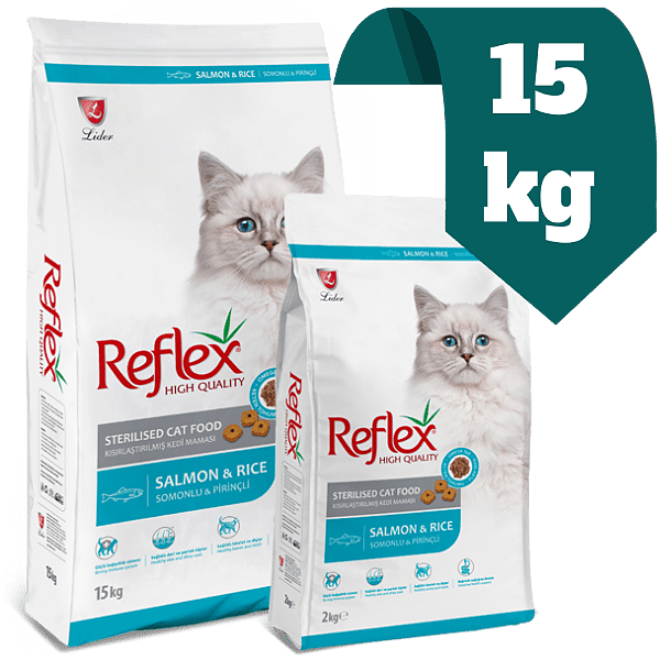 غذای خشک گربه عقیم شده رفلکس Reflex با طعم سالمون 15 کیلویی