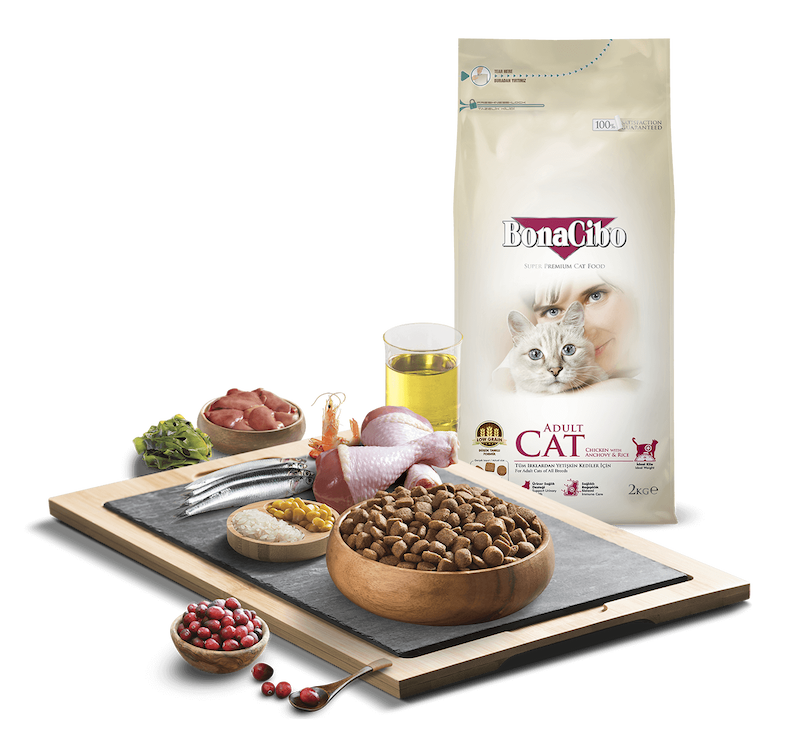 غذای خشک گربه بالغ بوناسیبو Bonacibo با طعم مرغ و ماهی کولی و برنج وزن 2 کیلوگرم