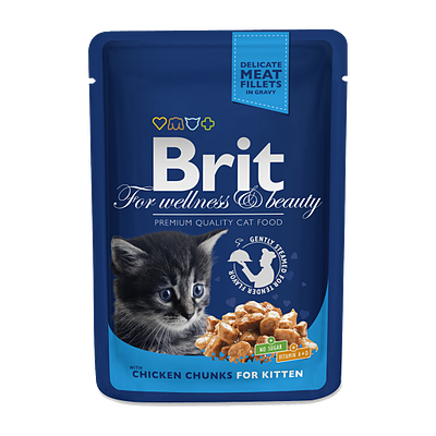 غذای پوچ بچه گربه بریت Brit با طعم مرغ حاوی سس وزن 100 گرم
