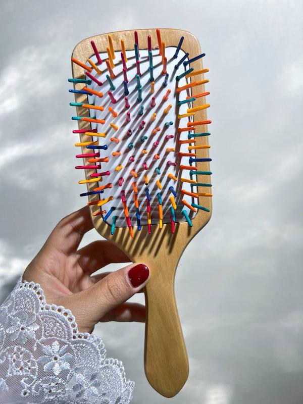 برس مو بامبو چوبی دندانه رنگی