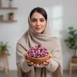 گل محمدی در دست خانم ایرانی