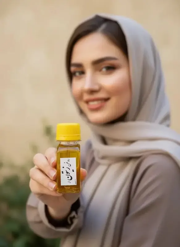 روغن زیتون در دستان خانم ایرانی