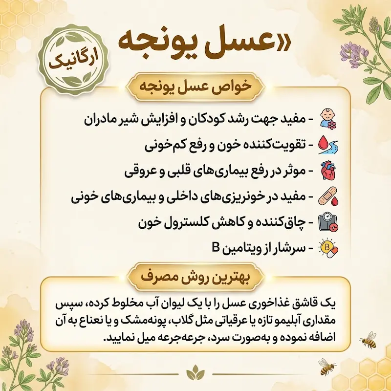 خواص عسل یونجه