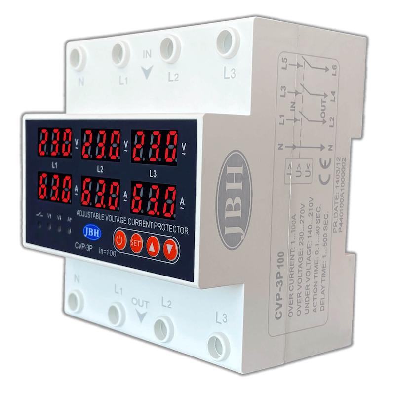 محافظ ولتاژ و جریان سه‌فاز 63 آمپر جی بی اچ مدل CVP-3P 63A JBH