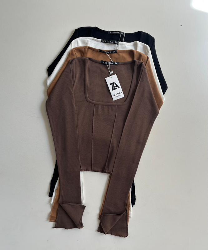 کراپ یقه خشتی  آستین کلوش