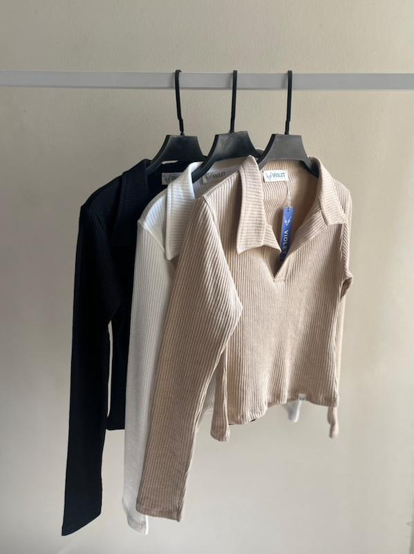 کراپ آستین بلند یقه شکاری