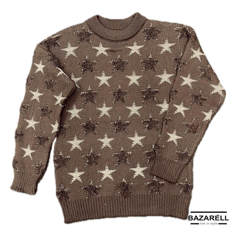 پلیور قهوه‌ای طرح ستاره با بافت برجسته – استایل خیابانی خاص مردانه | Brown Knitted Star Sweater – Unique Streetwear Style for Men