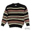پلیور مشکی راه‌راه کرم و قرمز – استایل کلاسیک مدرن بازارل | Black Striped Knit Sweater – Cream & Red Street Classic by BAZARÈLL