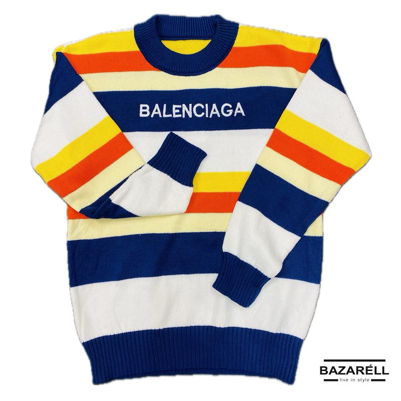 پلیور مردانه راه‌راه رنگی طرح Balenciaga کد ۸۷۵ – انرژی و استایل مدرن | BAZARÈLL Multicolor Striped Balenciaga Men’s Sweater 875 – Vibrant Urban Energy