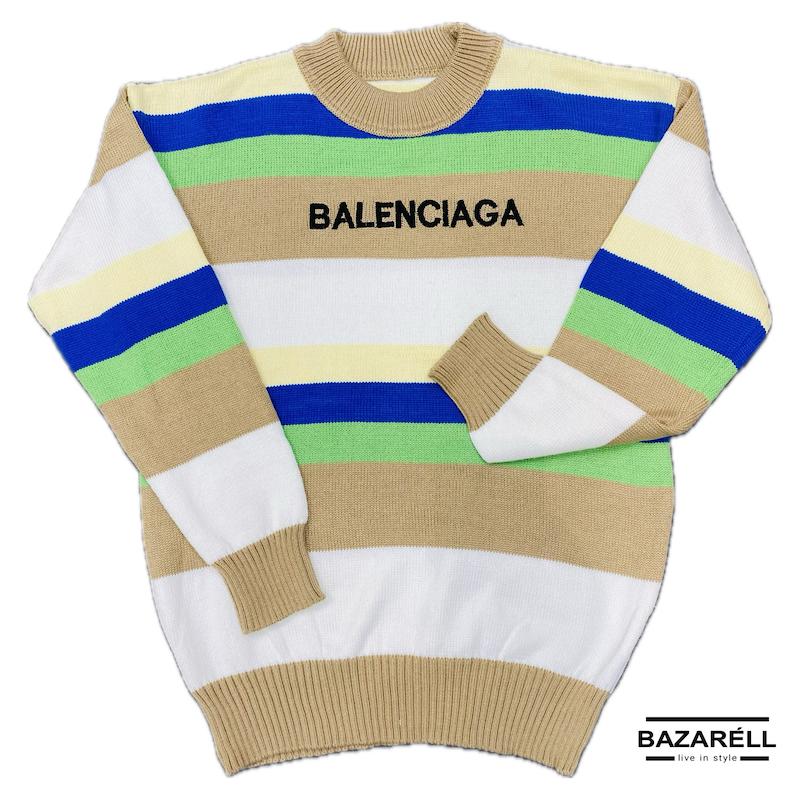 پلیور مردانه راه‌راه رنگی طرح Balenciaga کد ۸۷۸ – انرژی و استایل مدرن | BAZARÈLL Multicolor Striped Balenciaga Men’s Sweater 878 – Vibrant Urban Energy