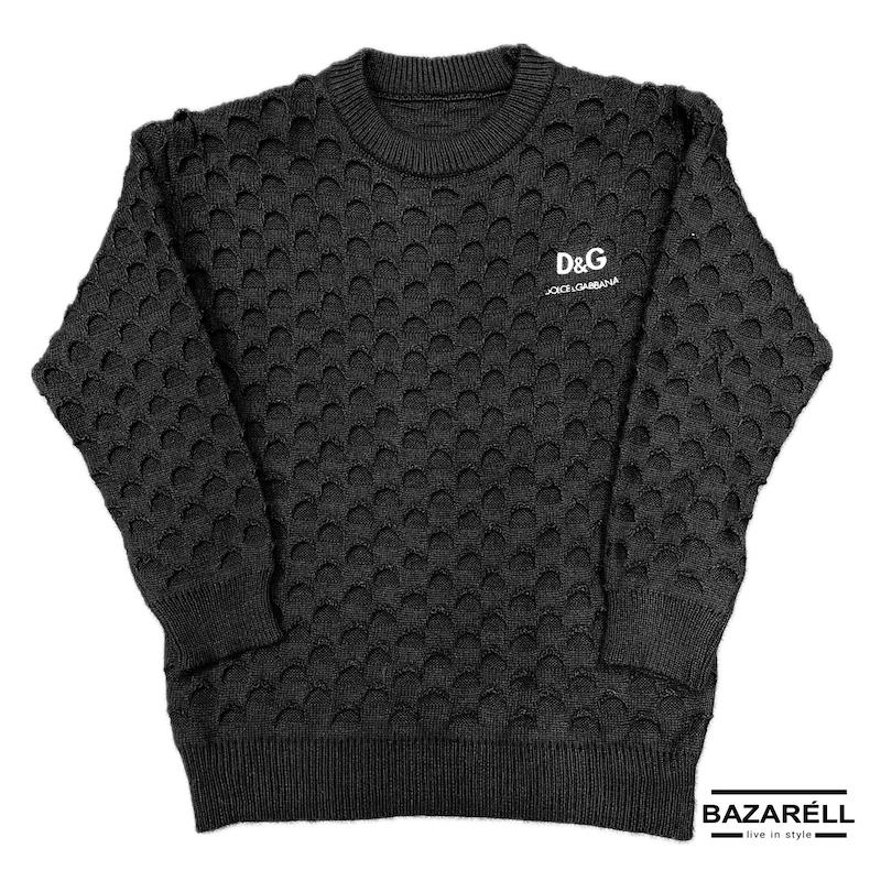 پلیور مردانه مشکی بافت برجسته مدل D&G Edition | BAZARÈLL Men’s Textured black Knit Sweater | BAZARÈLL D&G Edition