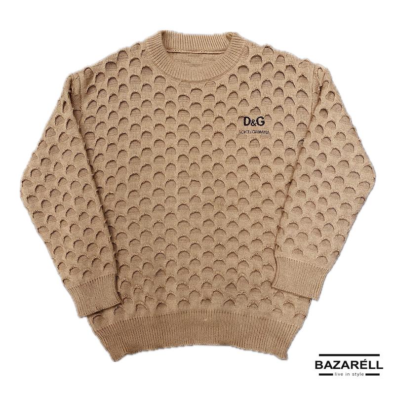 پلیور مردانه نسکافه ای بافت برجسته مدل D&G Edition | BAZARÈLL Men’s Textured almond Knit Sweater | BAZARÈLL D&G Edition