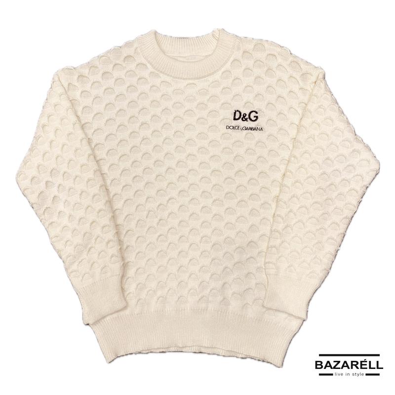 پلیور مردانه سفید بافت برجسته مدل D&G Edition | BAZARÈLL Men’s Textured white Knit Sweater | BAZARÈLL D&G Edition