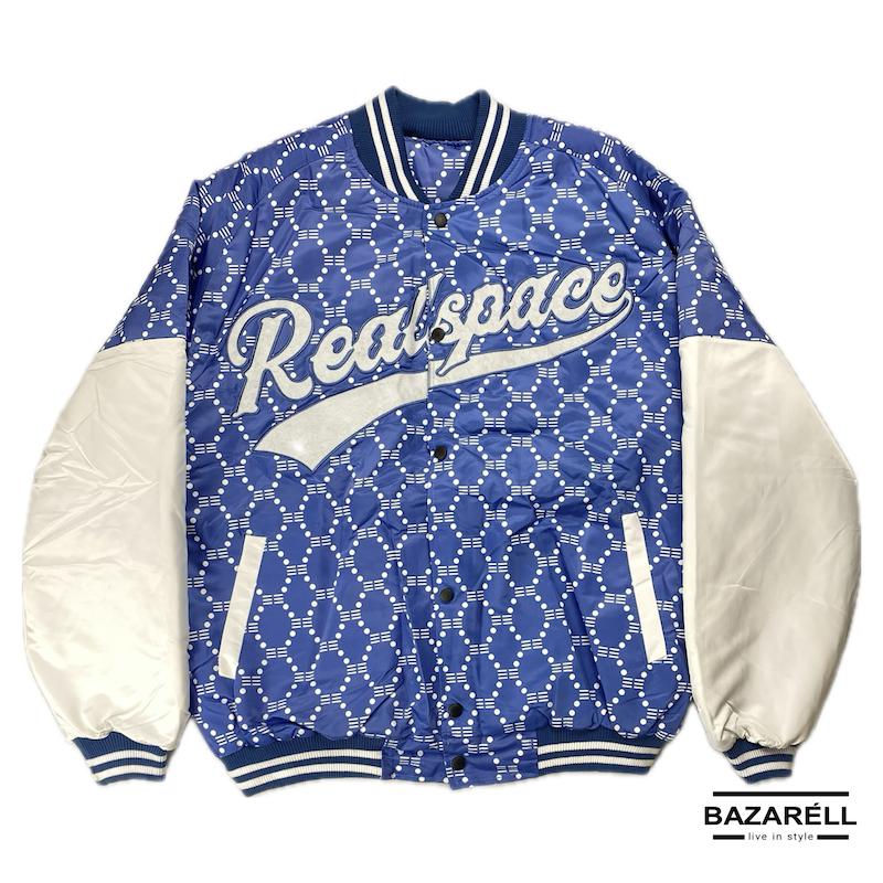 کاپشن بامبر آبی Realspace با آستین سفید و طرح خاص ورزشی  Realspace Blue & White Varsity Bomber Jacket – Unisex Streetwear