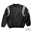 کاپشن بامبر مشکی یونیسکس با عدد 80 و جزئیات سفید — مدل ورزشی و نوستالژیک | BAZARÈLL BAZARÈLL Black Varsity Bomber Jacket with Number 80 — Unisex Retro Sport Style