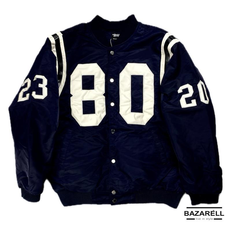 کاپشن بامبر مشکی یونیسکس با عدد 80 و جزئیات سفید — مدل ورزشی و نوستالژیک | BAZARÈLL BAZARÈLL Black Varsity Bomber Jacket with Number 80 — Unisex Retro Sport Style