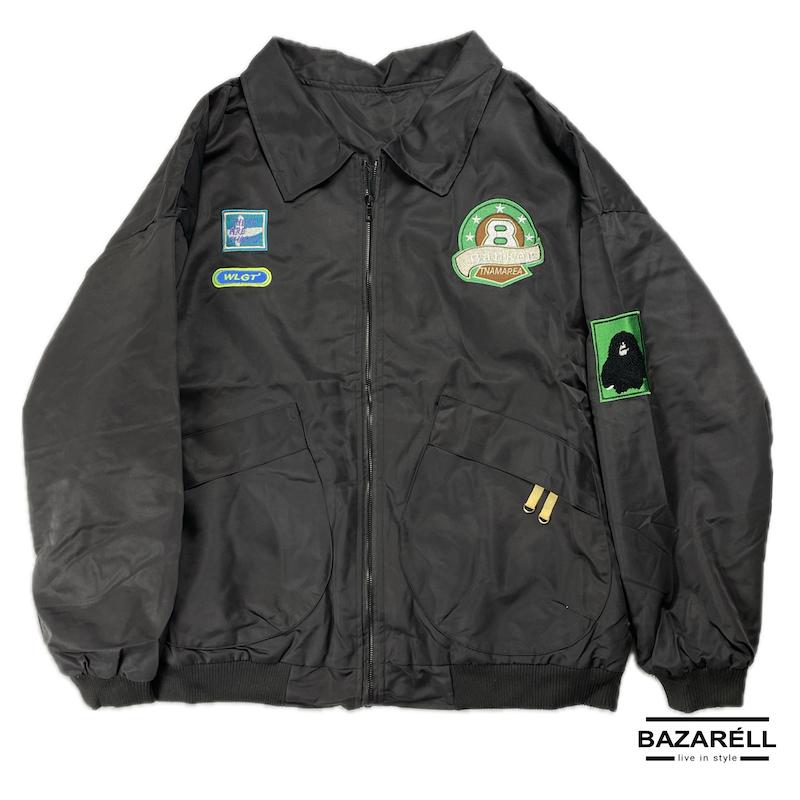 کاپشن بامبر مشکی Patch Series با جزئیات سبز خاص Black Bomber Jacket Patch Series with Green Details