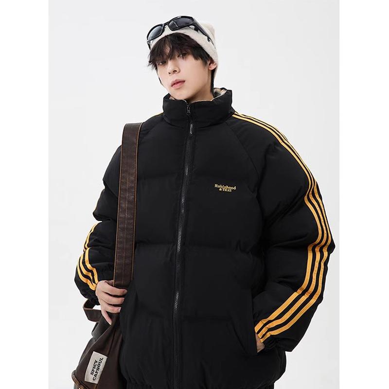 کاپشن پفی مشکی سه‌خط Rockhead Streetline کد ۷۸۵ | کاپشن اسپرت زمستانی مردانه‌زنانه استریت‌استایل ضدباد  Rockhead Streetline Triple Stripe Black Puffer Jacket | Unisex Streetwear Windproof Winter Coat