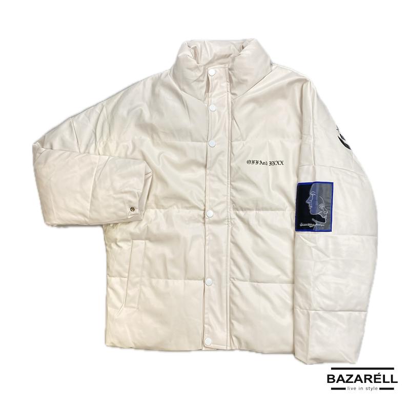 کاپشن پفی چرمی سفيد مدل Noir Street | کاپشن استریت‌استایل لوکس مردانه و زنانه Noir Street White Leather Puffer Jacket | Unisex Luxury Street Style