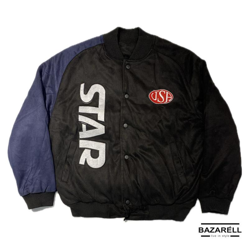 کاپشن بامبر مشکی سرمه‌ای مخمل مدل STAR USA | استریت‌استایل اسپرت پاییزه مردانه و زنانه STAR USA Black & Navy Suede Bomber Jacket | Unisex Sport Street-Style Fall Bomber
