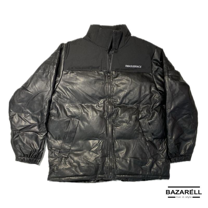 کاپشن پفی چرمی مشکی RMASUBRINCE Urban Edge | کاپشن چرمی استریت‌استایل زمستانی مردانه و زنانه (آستر پَر) RMASUBRINCE Urban Edge Black Faux-Leather Puffer | Unisex Street Winter Leather-Look Jacket