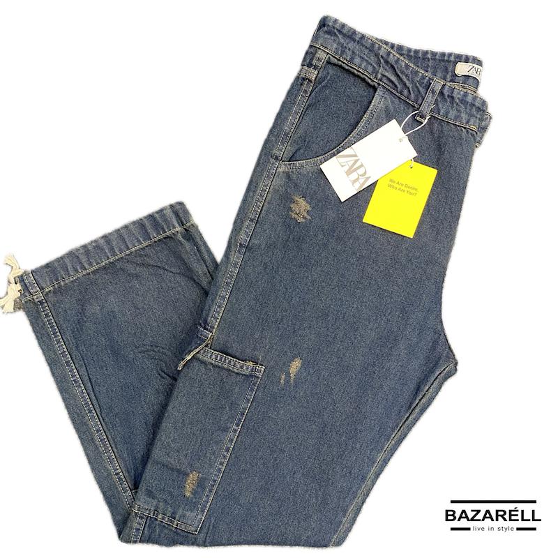 شلوار جین آبی تیره شش‌جیب مدل Zara Inspired | جین استریت‌استایل تاکتیکال مردانه با پارچه مقاوم و فیت استاندارد  Dark Blue Tactical Six-Pocket Jeans | Zara Inspired Streetwear Pants for Men