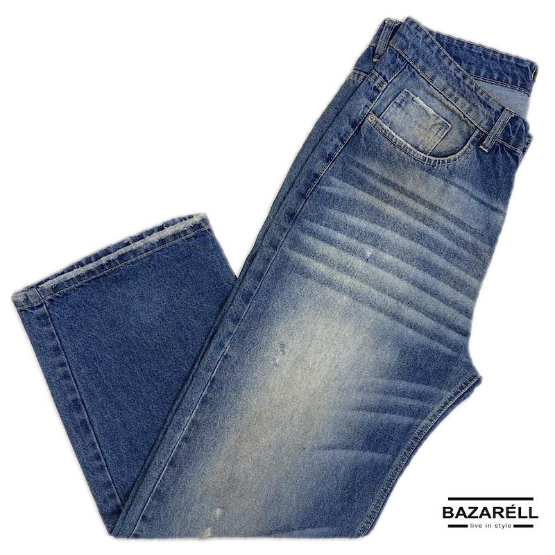 شلوار جین راسته مازراتی آبی سنگ‌شور مردانه بازارِل | BAZARELL Straight Fit Maserati Blue Washed Denim for Men