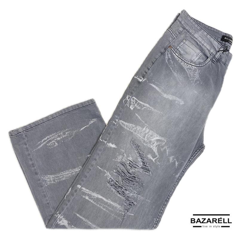 شلوار جین مردانه اسکرچ طوسی استریت‌استایل بازاریِل | BAZARELL Men’s Grey Destroyed Street Jeans