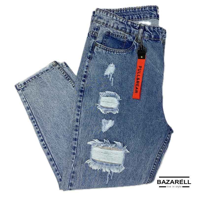 شلوار جین بوی‌فرند دیسترس مردانه‌زنانه طرح پول‌ اند بیر – مدل آیس بلو | Pull&Bear Women’s Distressed Boyfriend Jeans – Ice Blue