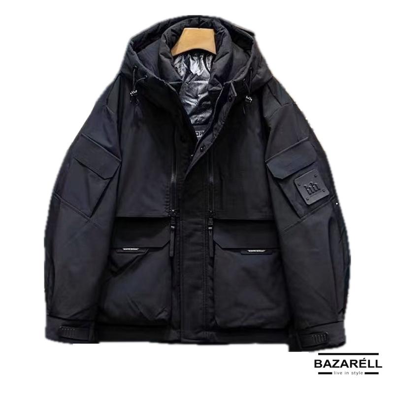 کاپشن استریت تاکتیکال مشکی مردانه‌زنانه – طرح هودی زمستانه | BAZARELL Men’s Black Tactical Street Hooded Jacket | BAZARELL