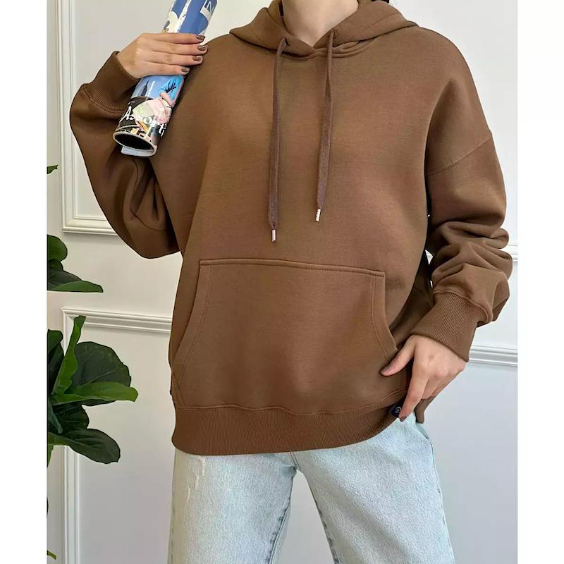 هودی مردانه زنانه قهوه‌ای مینیمال نمای تن‌خور برند بازارل