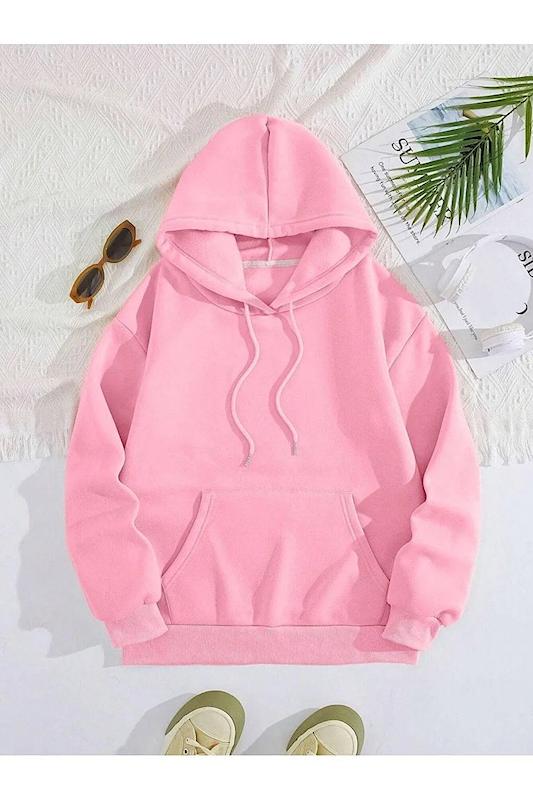 هودی زنانه صورتی ساده BAZARELL نمای جلو