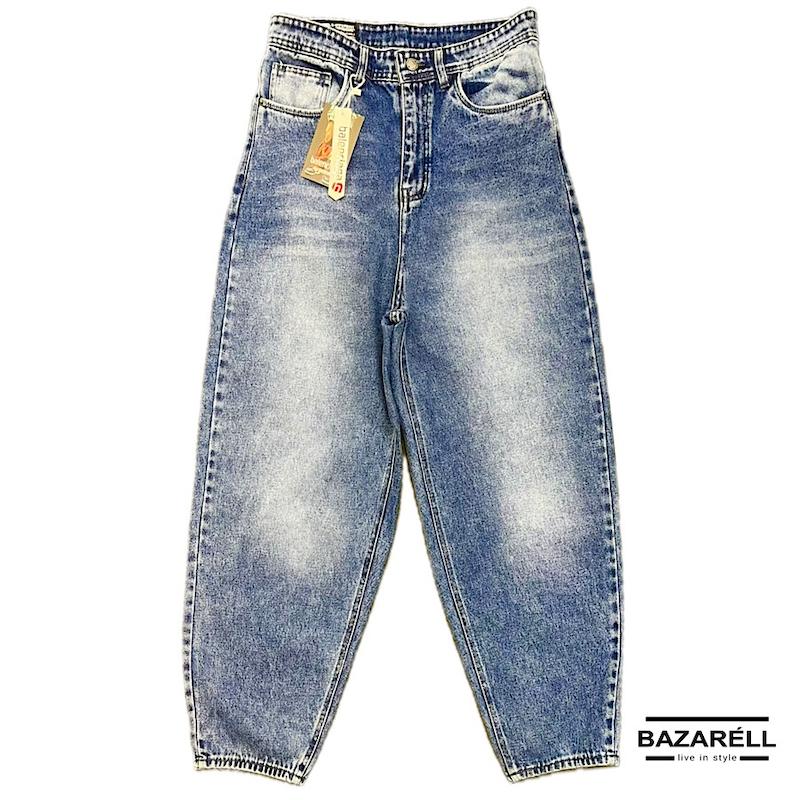 شلوار جین بالونی مردانه‌زنانه بگ فیت آبی مدرن سنگ‌شور برند بازارل