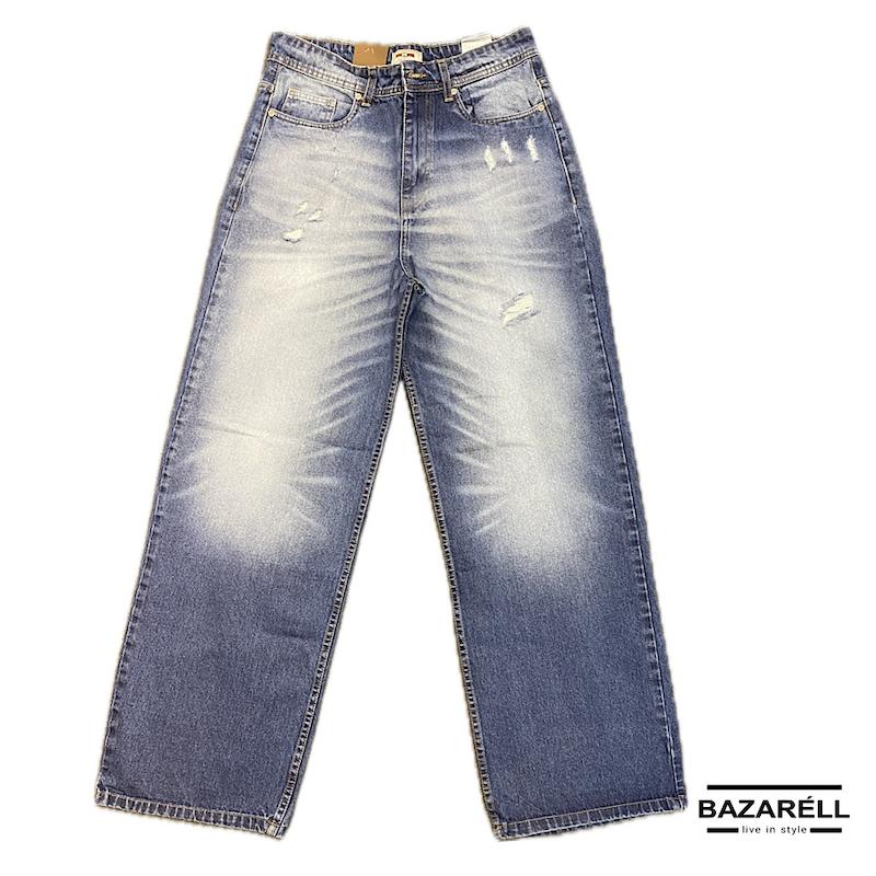 شلوار جین مردانه بگ فیت آبی روشن زاپ‌دار برند بازارل