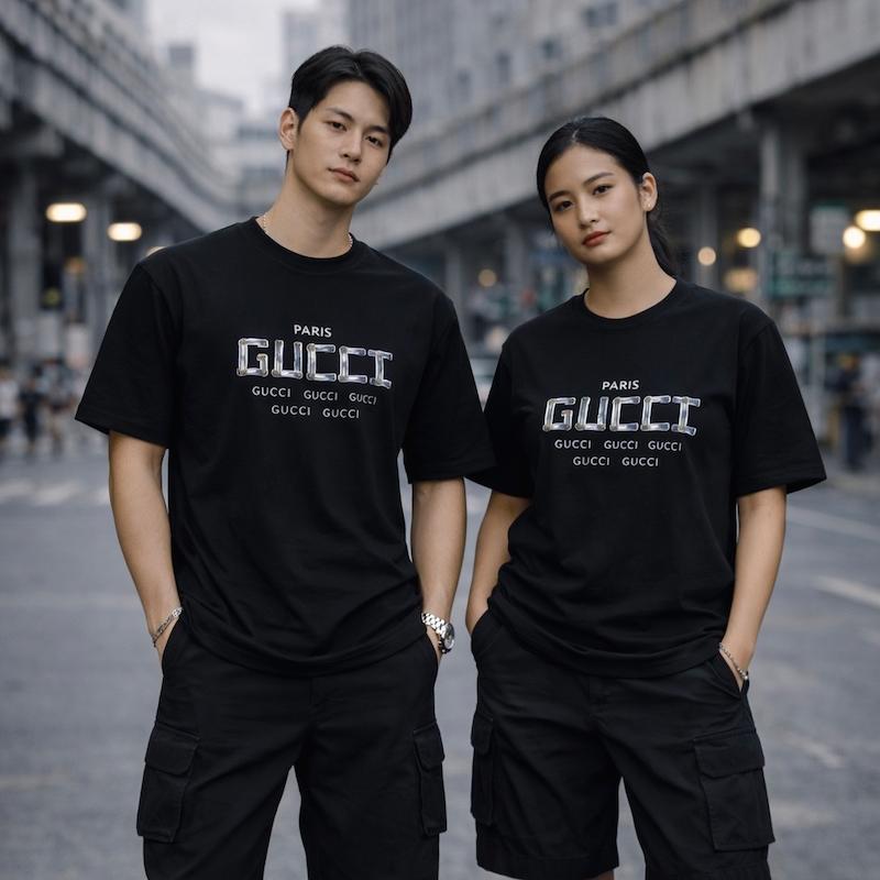 یشرت مشکی Gucci Paris چاپ چسبی مردانه برند بازارل