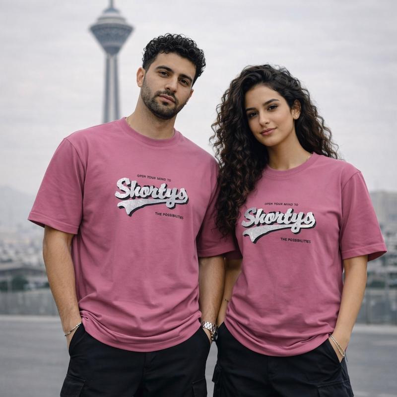 تیشرت مردانه و زنانه صورتی چرک طرح Shortys مدل Urban Rose برند بازارل