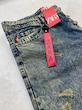 شلوار جین مردانه راسته-بگ سنگشور سبز‌آبی ابر و بادی BAZARELL | Men’s Straight-Baggy Washed Army Green Denim Jeans