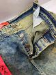 شلوار جین مردانه راسته-بگ سنگشور سبز‌آبی ابر و بادی BAZARELL | Men’s Straight-Baggy Washed Army Green Denim Jeans