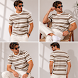 تیشرت مردانه مراکشی رینگر راه‌راه کرم نسکافه‌ای BAZARELL BAZARELL Men’s Moroccan Ringer Striped T-Shirt – Mocha Cream