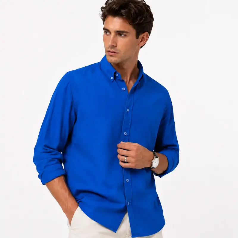 پیراهن مردانه آبی کاربنی اولدمانی لایوسل یقه دکمه‌دار BAZARELL | BAZARELL Men’s Royal Blue Lyocell Button-Down Shirt