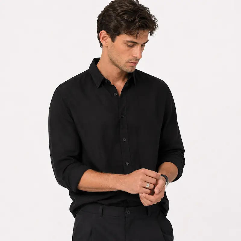 پیراهن مردانه لایوسل مشکی مدل Noir Flow BAZARELL | BAZARELL Men’s Black Lyocell Shirt – Noir Flow