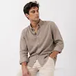 پیراهن مردانه اولدمانی رنگ کرم‌بژ لایوسل دکمه‌دار مدل Aura | BAZARELL BAZARELL Aura Men’s Lyocell Button-Down Shirt – Taupe