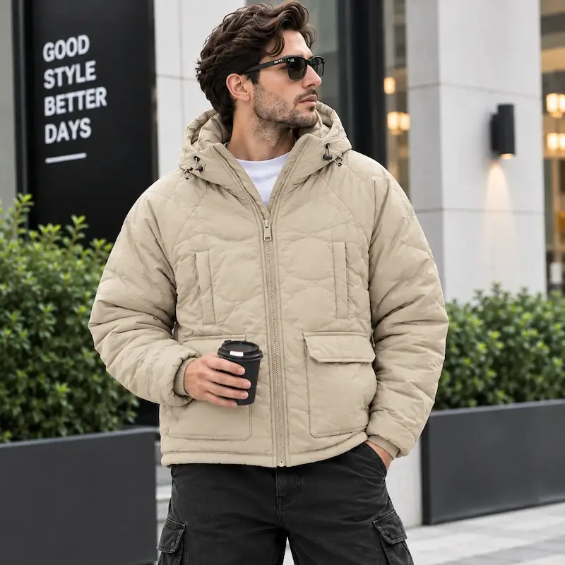 کاپشن پافر موکا مردانه‌زنانه شمعی طرح آدیداس مدل Quilted Urban Puffer | Mocha Quilted Urban Puffer Jacket