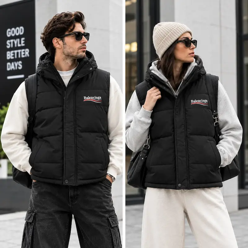 پافر مردانه‌زنانه مشکی طرح بالنسیاگا شمعی مدل Urban Puffer Vest | BAZARELL