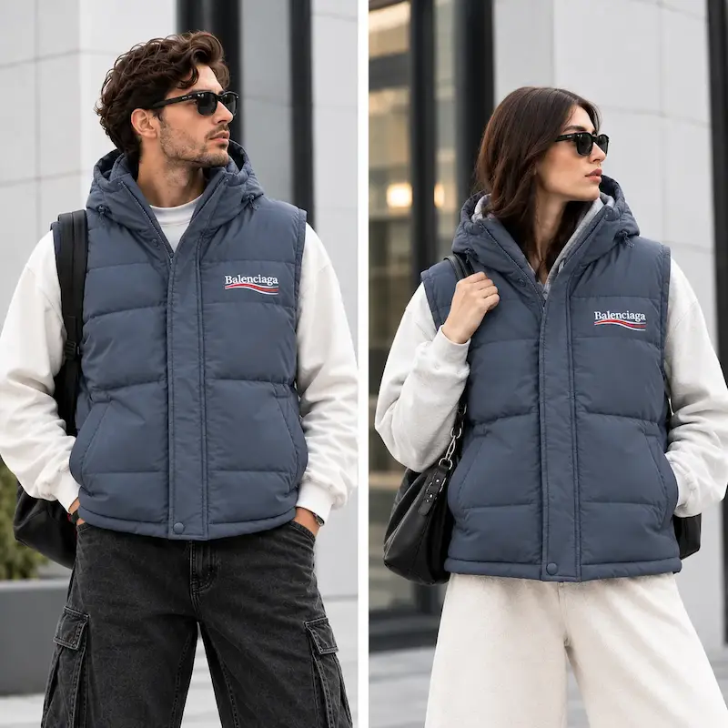 پافر آبی‌طوسی طرح بالنسیاگا مردانه‌زنانه مدل Urban Puffer | BAZARELL Balenciaga Style Puffer Vest