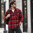 پیراهن بافت چهارخونه مردانه بازارل – قرمز خاکستری پریمیوم بافت ضخیم | BAZARELL Men’s Premium Heavy Red–Gray Plaid Shirt