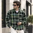 پیراهن بافت چهارخانه مردانه سبز مشکی ضخیم دکمه‌دار BAZARELL | BAZARELL Men’s Green & Black Plaid Button-Up Shirt
