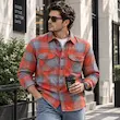 پیراهن بافت چهارخانه مردانه بازارل – نارنجی طوسی پریمیوم بافت ضخیم آتروی | BAZARELL Men’s Premium Heavy Plaid Shirt – Orange Grey Athrow Fabric