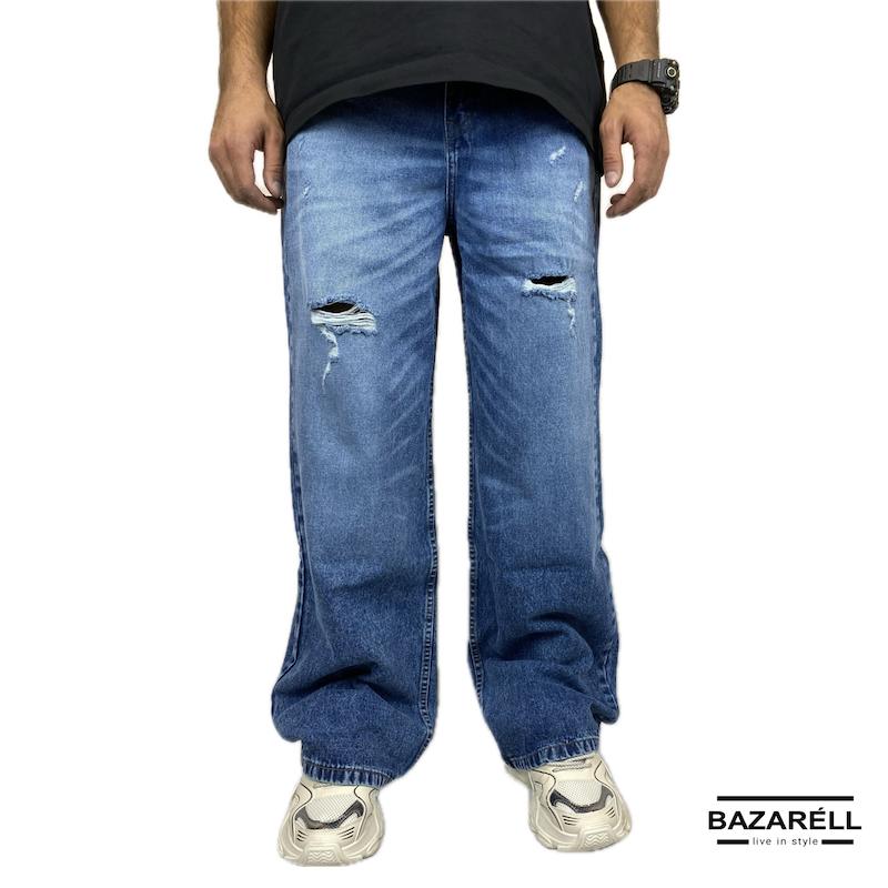 ‎شلوار جین زاپ‌دار مردانه BAZARELL – شیک و جسور در رنگ روشن 	|  BAZARELL Men’s Light Wash Ripped Jeans – Bold and Stylish
