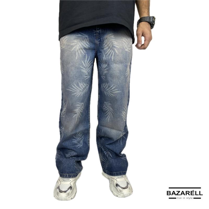 شلوار جین مردانه بگ فیت طرح برگ استوایی – انتخاب خاص برای استایل خیابانی و ترندی  | Men’s Baggy Fit Jeans with Tropical Leaf Print – Bold Choice for Streetwear & Trendy Looks